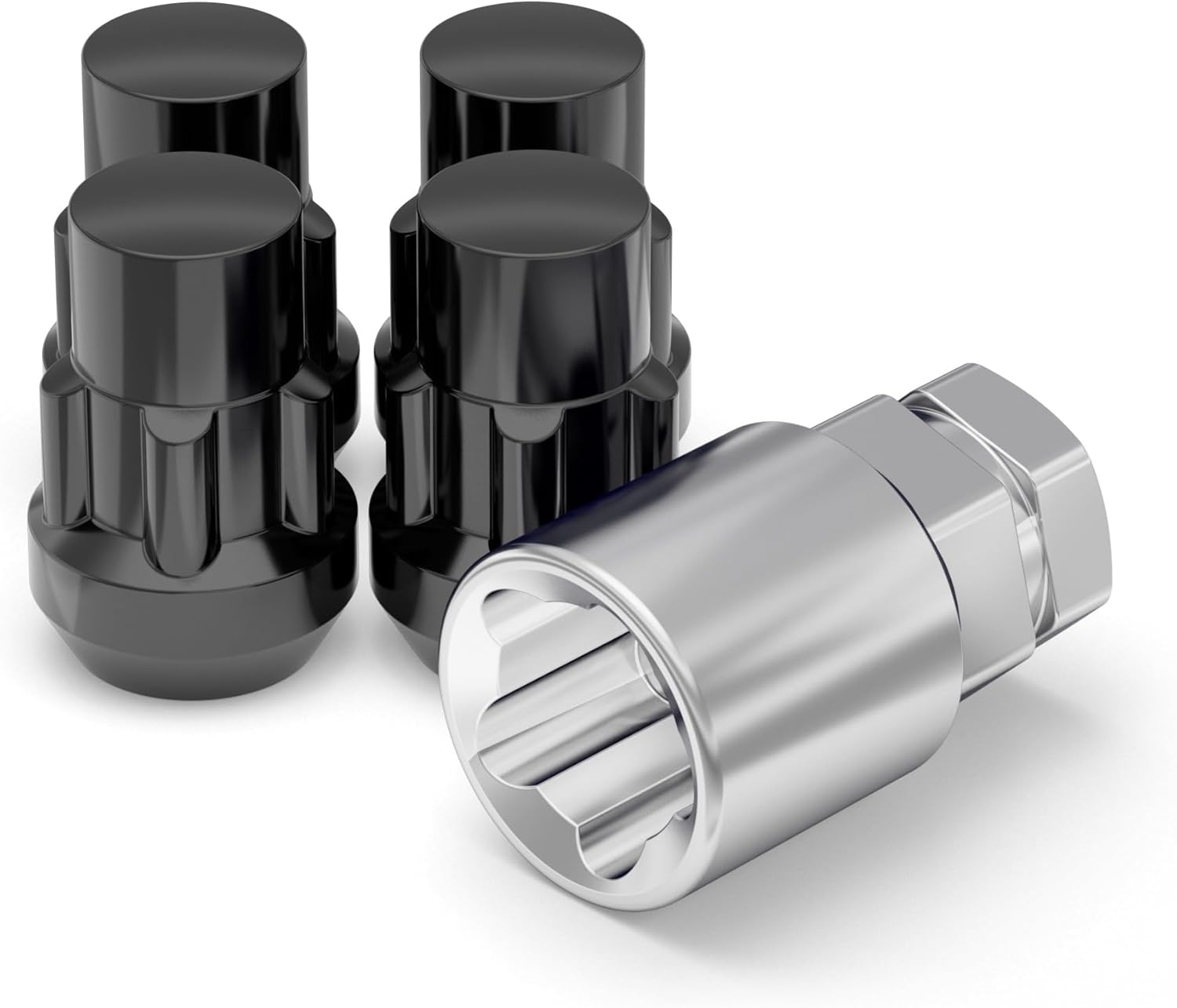 White Knight 40900SBK (Black Chrome) M14x1.50 Thread Size Acorn Socket Type Wheel Locks, (Random Lock Pattern) 4 Pack