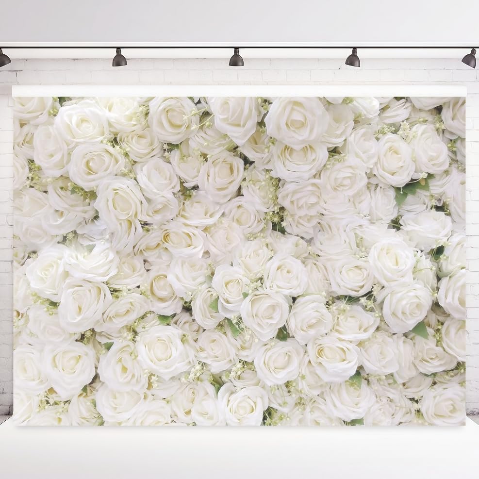 INRUI White Rose Floral Wall Photography Backdrop 7x5FT