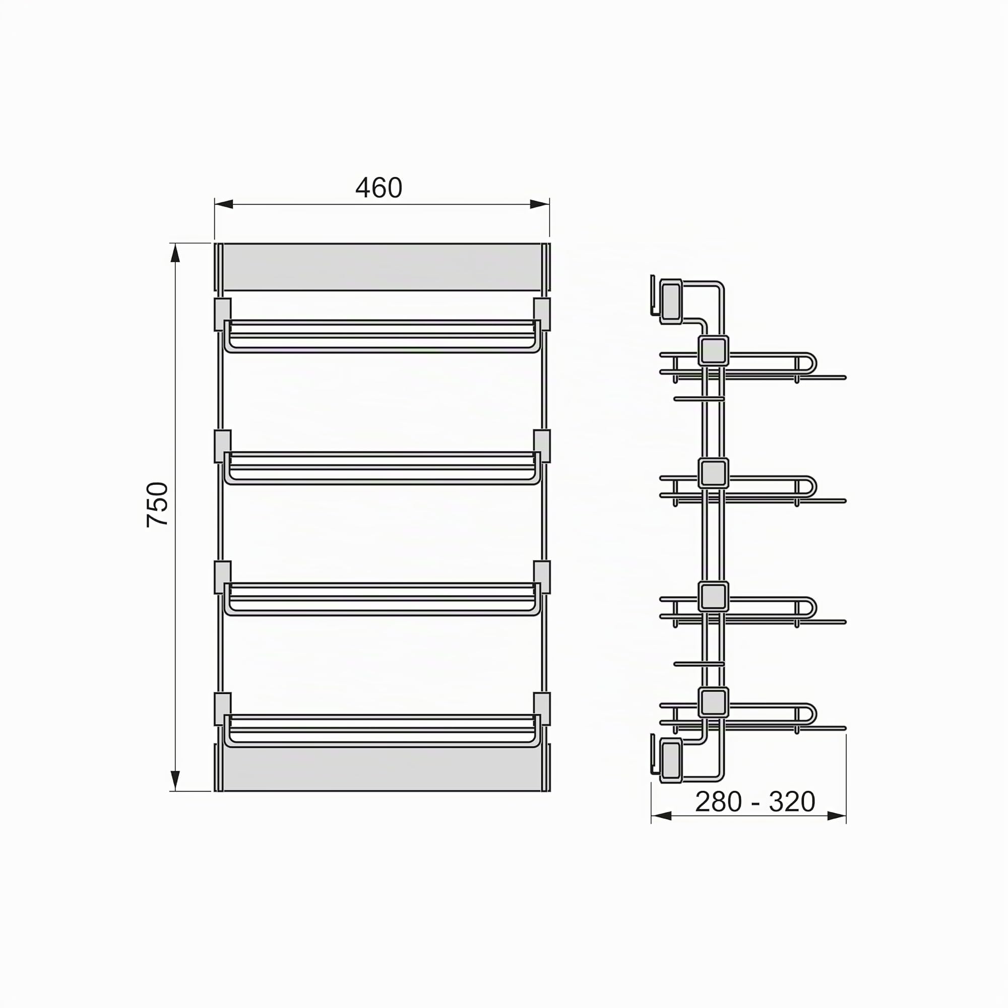 Emuca - Porte-Chaussures latéral Coulissant pour placards et Dressing Quartz, Gauche, Acier, Titane
