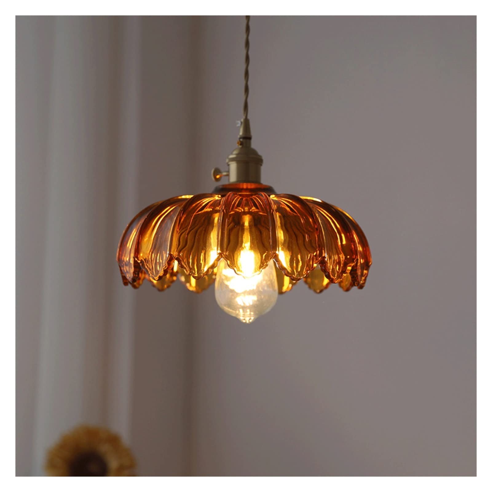 Chandelier Light Vintage Brass Glass Pendant Lamp Farmhouse Glass Lotus Chandelier Industrial Vintage Hanging Light Adjustable Length Ceiling Lighting Fixture for Bedroom Loft Bar Dining Room Hanging