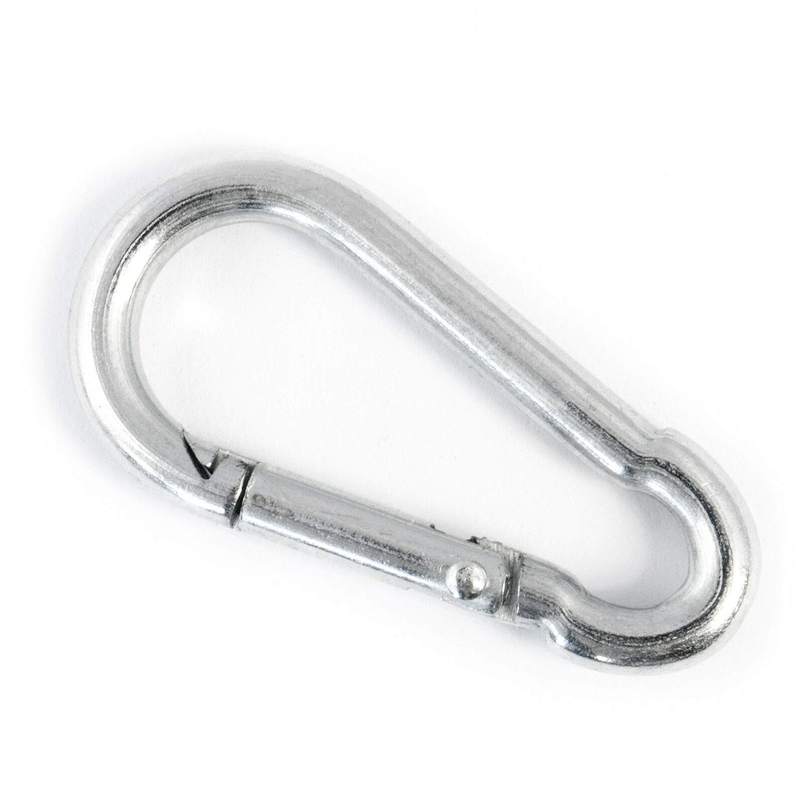 100 piezas Mosquetón para bomberos 6mm | Acero C15, galvanizado según normas de calidad DIN 5299 C | Cierre con resorte con gancho Mosquetones en acero galvanizado Accesorios para cuerdas [DQ-PP]