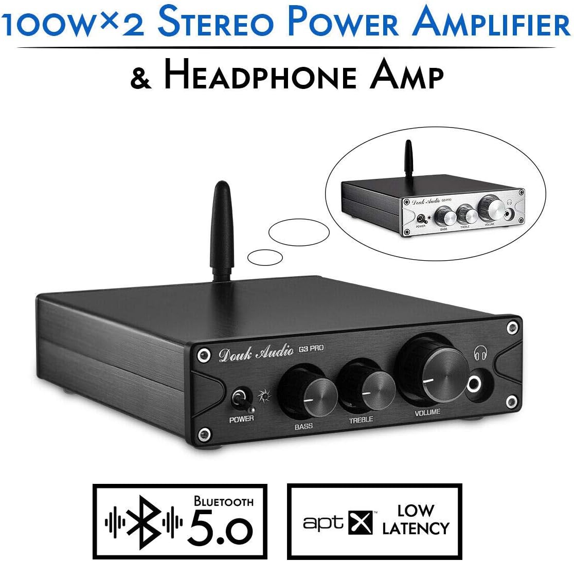 Hottest Sale Douk Audio G3 PRO Bluetooth 5.0 Power Amp & Headphone Amplifier, Support APTX, with DAC chip, 100W x 2, Works for 2.0 Channel Passive Speakers (Silver)