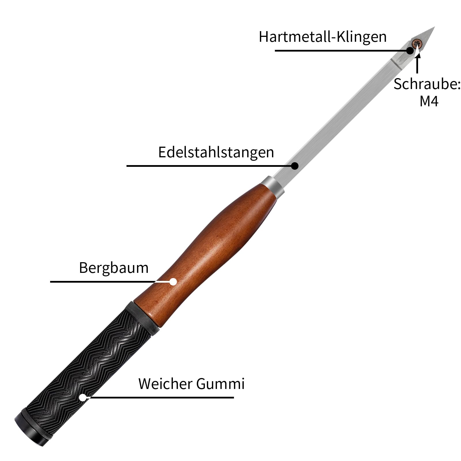 46cm Drechseleisen Set mit Hartmetall-Schneidplatten, 6Stück Drechselmesser in Holzkoffer, Drechselwerkzeug-Satz für Holz
