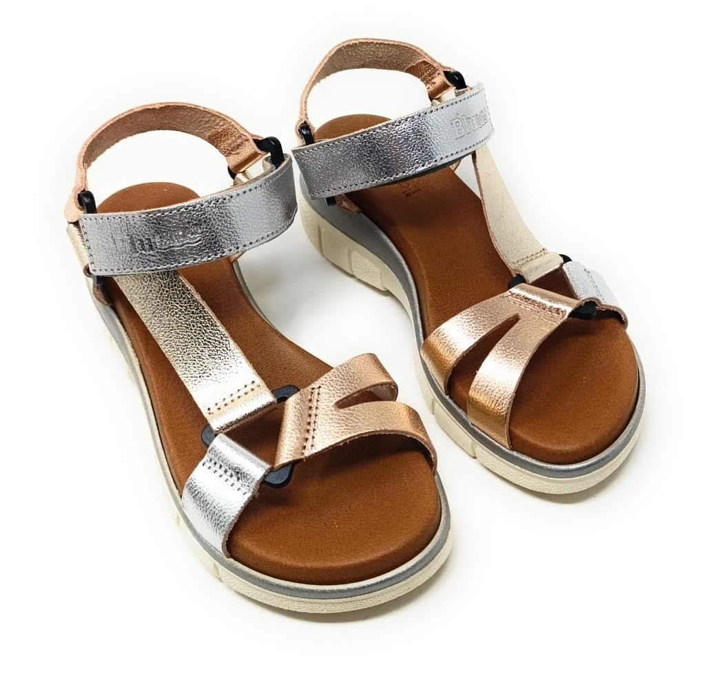 Genérico Blu Sandal Sandalias Mujer Cómodas Piel Verano, Plataforma Ligera, Ajuste Seguro, Suela Antideslizante, Modelo 54322BLU
