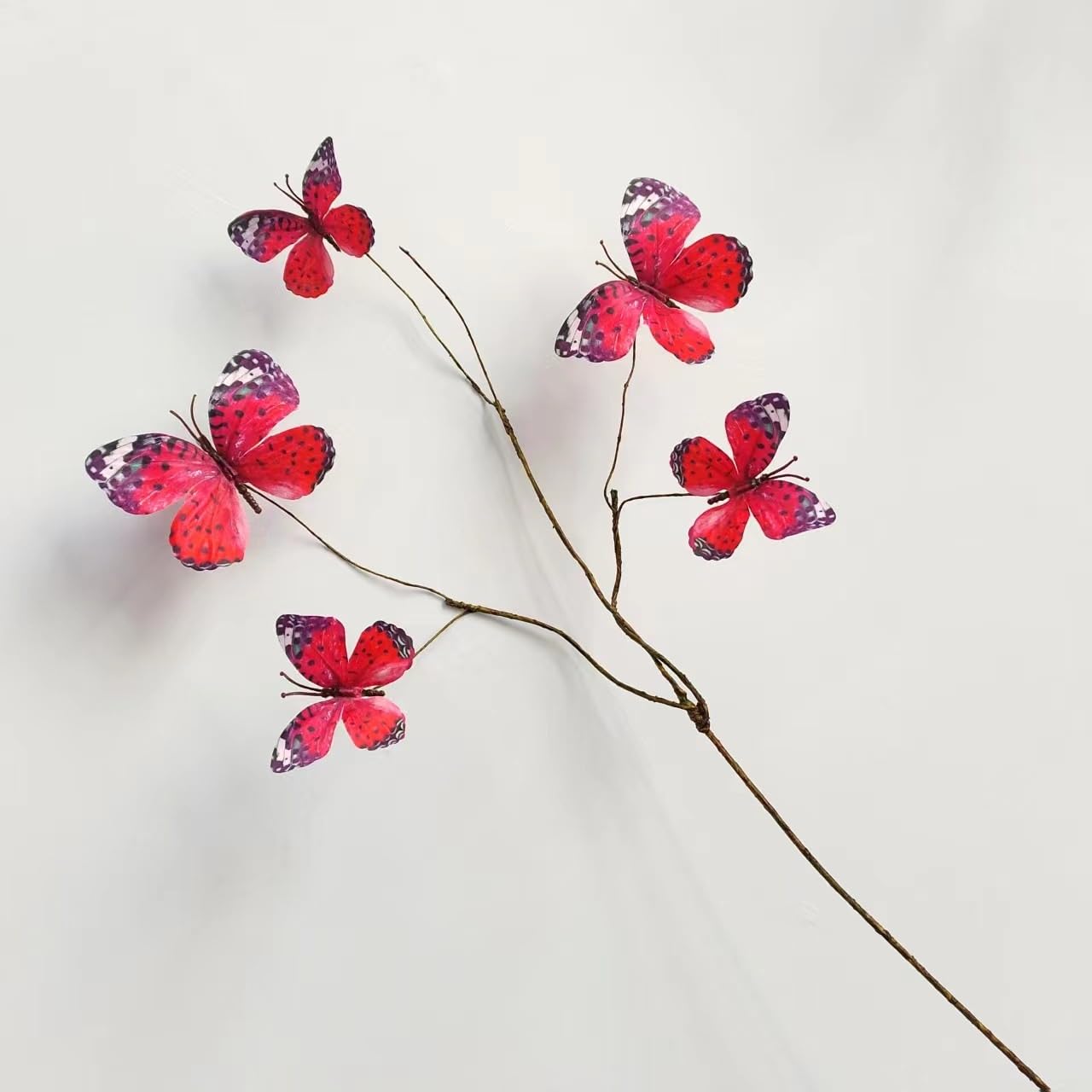 WLH Alexanders Artificial Butterfly Branche Simulation Branch Stems with Fake Butterfly Floral Arrangement for Vase Decor faux flower(Rot)