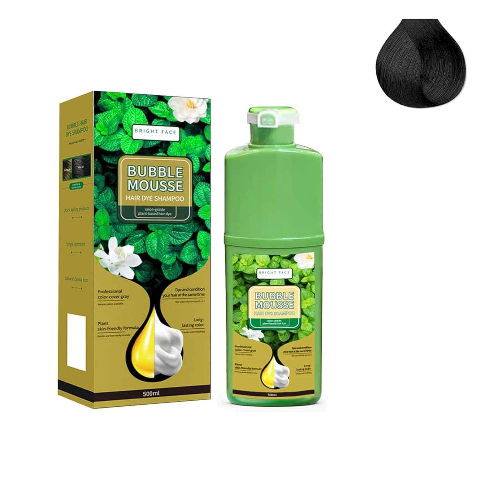 Langlebiger Schaumhaarfarbstoff, Bubble Hair Dye Shampoo, schnell wirkende Blasenhaarfarbstoffe, reiner Pflanzenextrakt für graue Haarfarben Blasenfarbstoffe, einfach zu bedienen (Black)