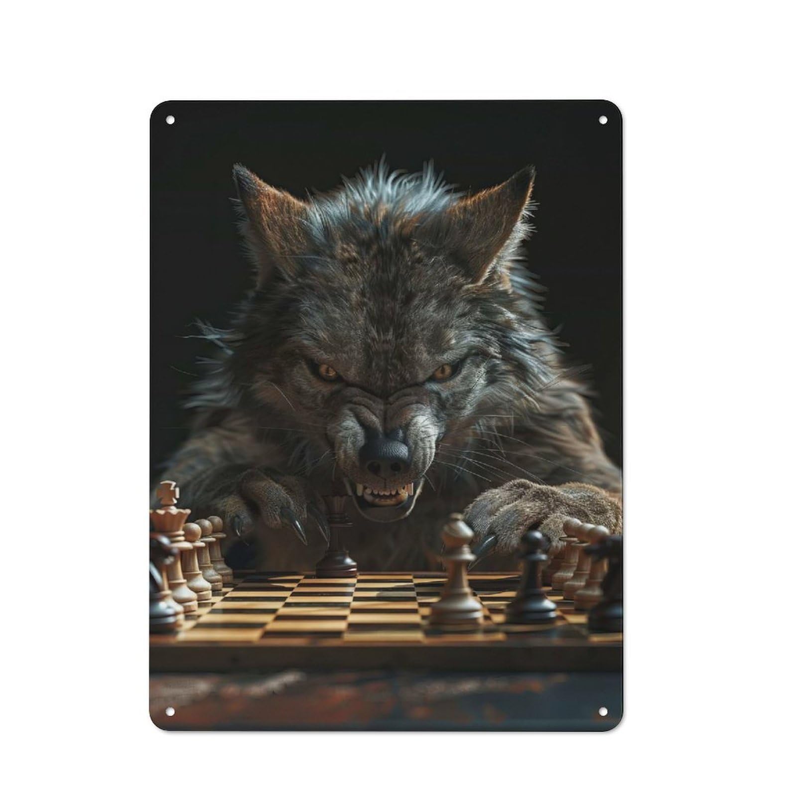 Junmoney Wolf Chess Tin Wall Plaque 40X30cm With For Bar Or Restaurant, Housewarming Present For People Styling Bar And Restaurant