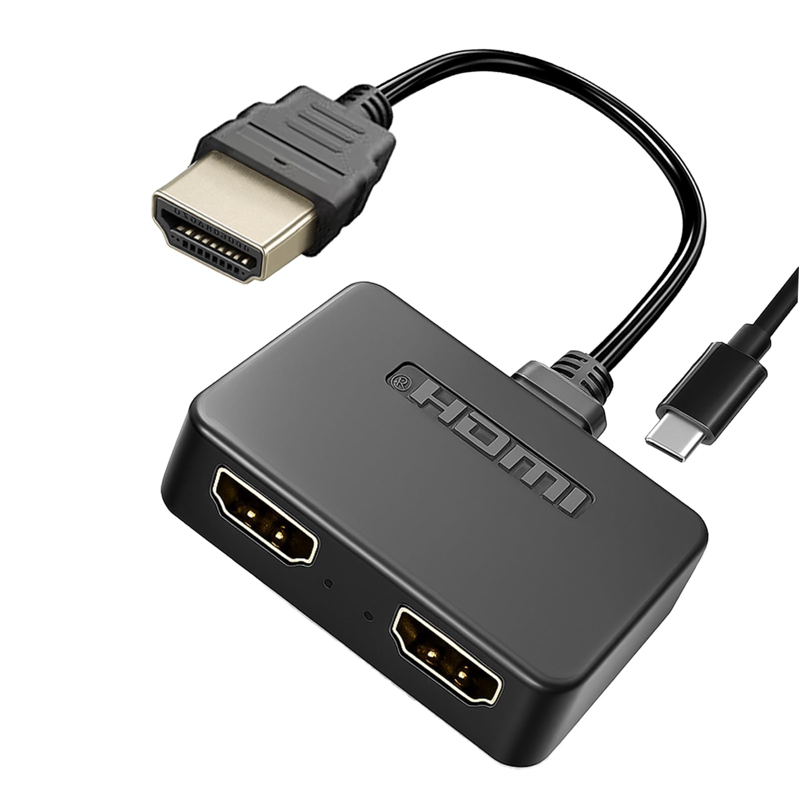 Cyberguys! Splitter HDMI 1 in 2 Out, 4K HDMI Hub 2.0 duplicatore video con cavo di alimentazione USB da 0,8 m e adattatore, supporta 4K @30Hz UHD per TV, monitor, proiettore, PS4, Xbox, Blu-Ray - Solo