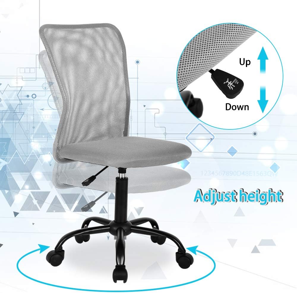 Ergonomic Desk Chair Back Support,Mesh Office Chair with Lumbar Support,Mesh Computer Chair No Arms, Adjustable Height Task Rolling Swivel Chair for Women&Men, Modern Chair, Grey