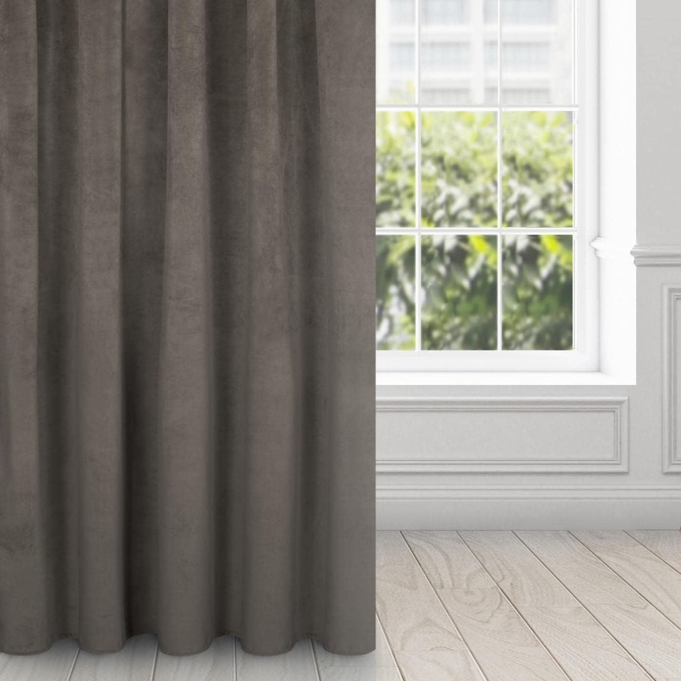 Eurofirany Villa Soft Plain Opaque Velvet Curtain with Rufflette Tape for Rail - 1 Unit, Fluffy Panel Drape Classic Glamour Elegant Living Room, Bedroom, 290 g/m2, W55 x L106, Graphite Grey