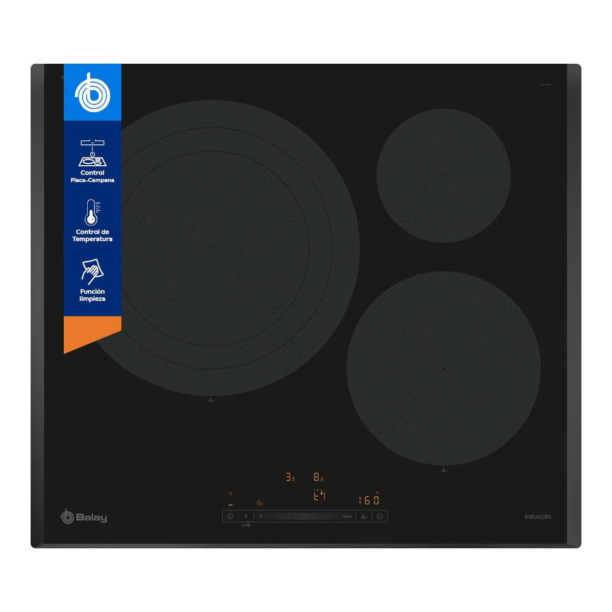 Balay, Placa de Inducción, 60 cm de ancho, 3 Zonas, 11 Niveles, Zona de 32 cm, Negro, 3EB967LH