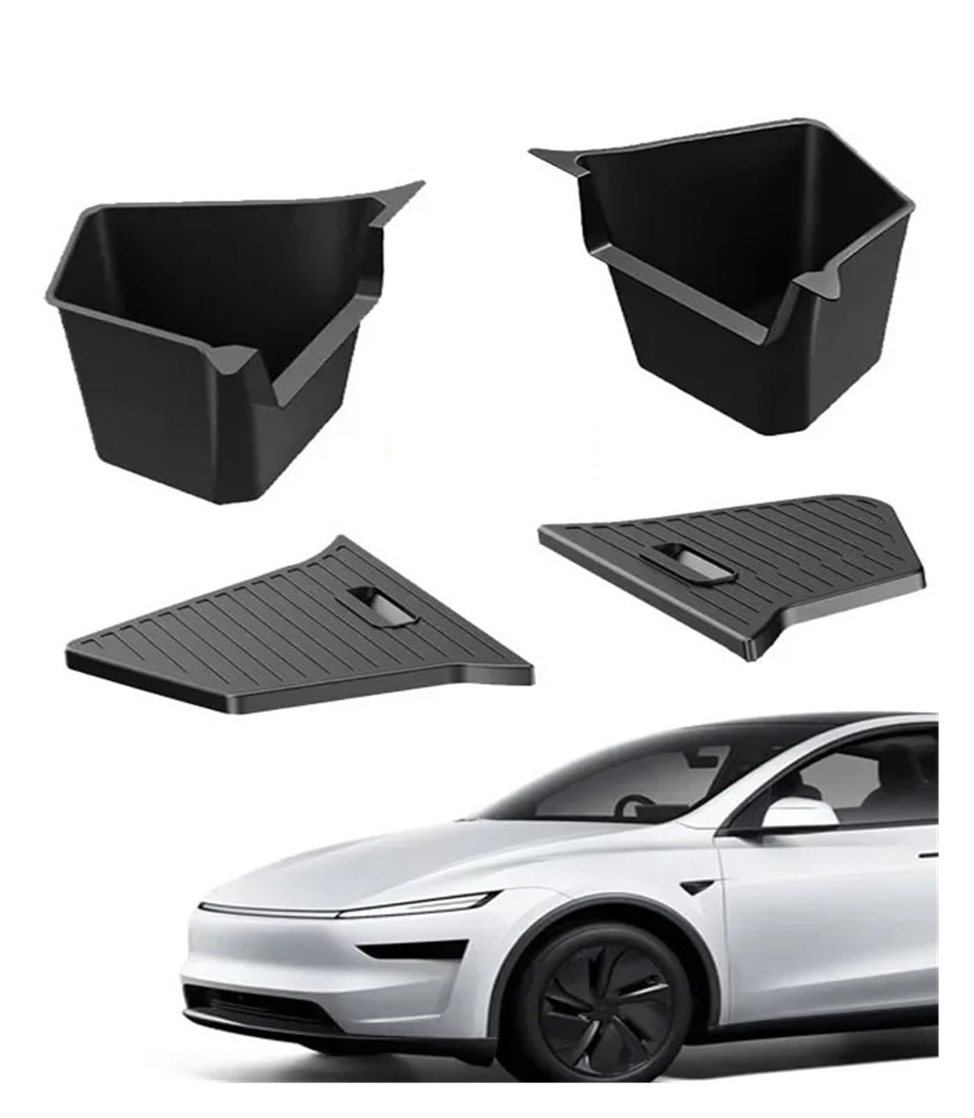 Lhdktee Cargo Cover For Tesla For Model Y For Juniper 2025 Trunk Side Left Right Tidying Packet Storage Box Flocking TPE Mat Cover Organizer Rear Trunk Parcel Shelf(TYPE 3)