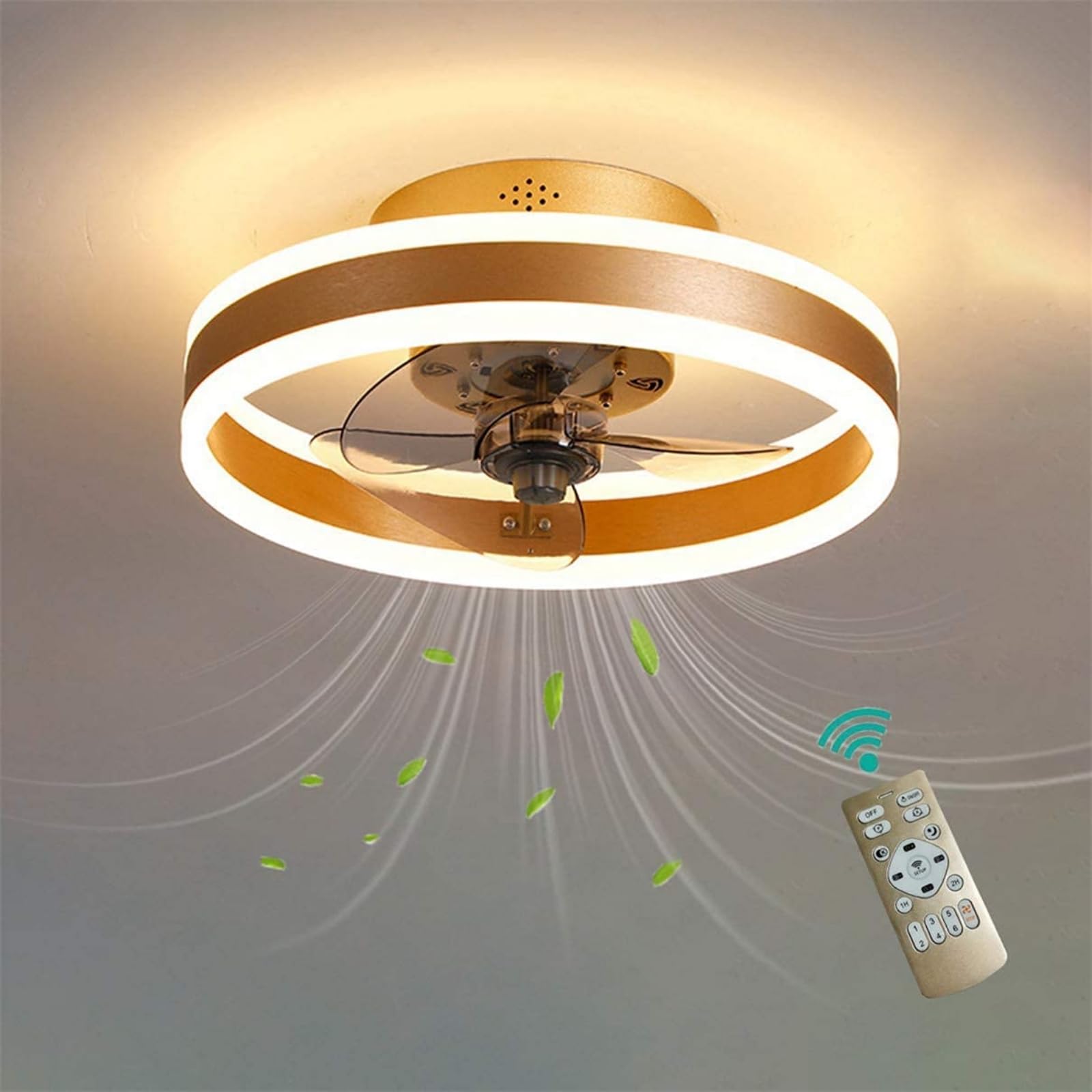 Wentylatory sufitowe LED z oświetleniem Odwracalny pilot, 6 prędkości Nowoczesny wentylator do sypialni Lampa sufitowa Cicha możliwość ściemniania Mały wentylator sufitowy Światło do salonu, 40 cm,