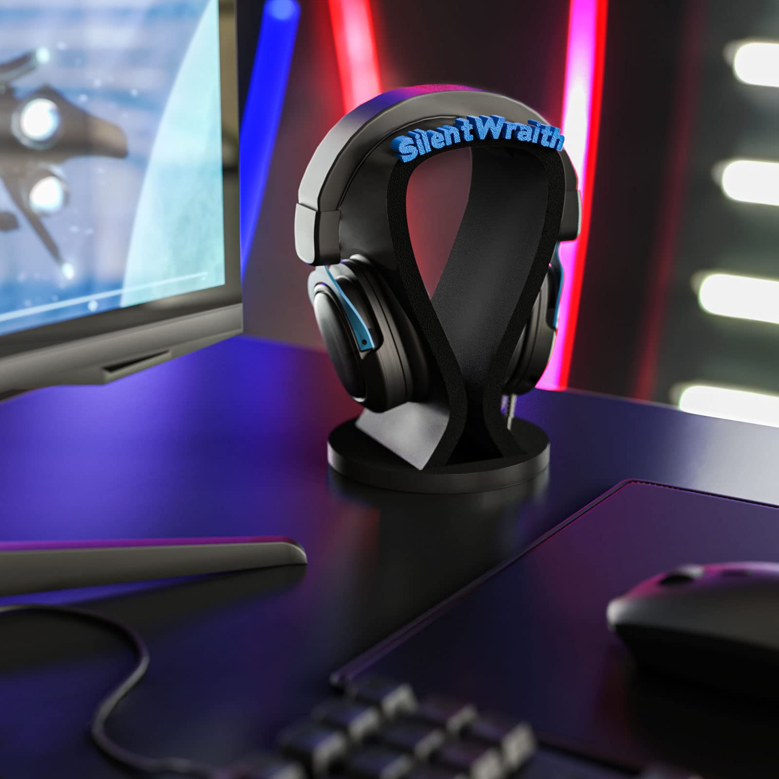 Supporto per cuffie con testo desiderato | Personalizzato | Supporto per cuffie over-ear | Accessori da gioco e PC, idea regalo per gli appassionati di giocatori e tecnologia