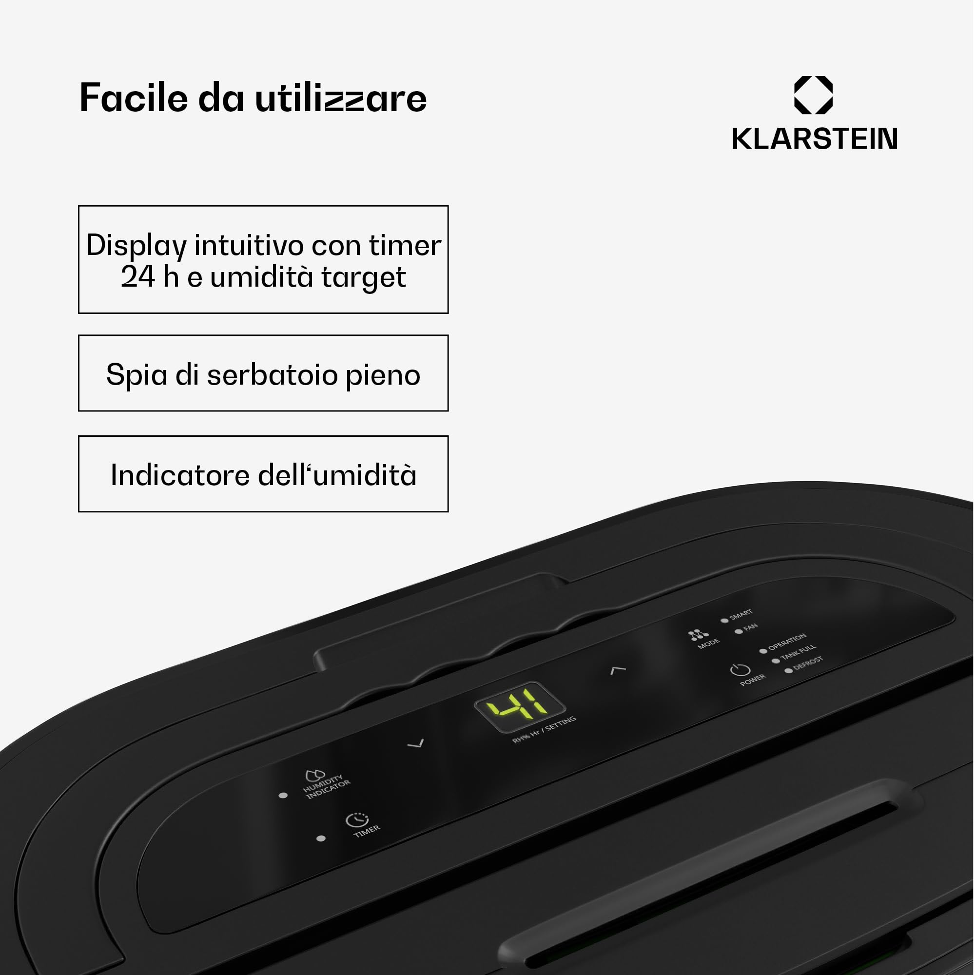 Klarstein AeroDry 10l - Deumidificatore, 165W, 10L/g, Serbatoio da 2,5L, Silenzioso: 37dB, Filtro a Carboni Attivi, Funzione DrySelect, per Casa, Bagno, Camera da Letto, Nero
