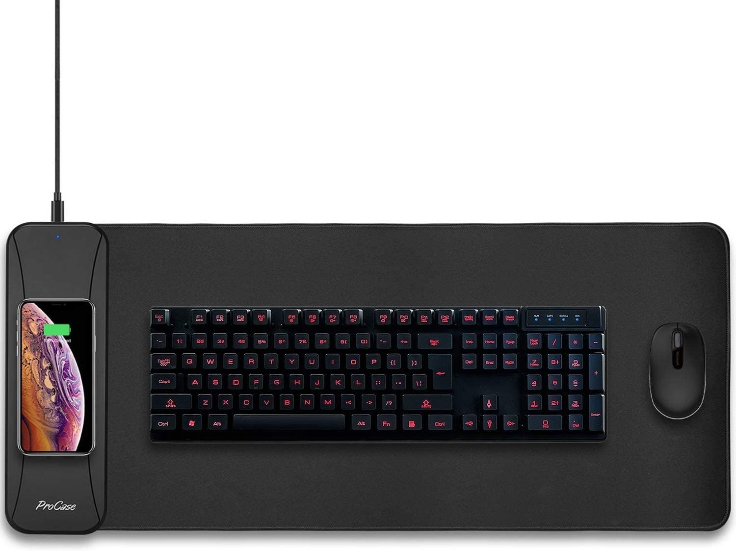 ProCase Wireless Charging Mouse Pad, 10W Wireless Charger Extended Soft Gaming Mousepad 2 in 1 Mat for iPhone 12 Pro Max 11 Pro Max Xs Max XR X 8 Plus, Galaxy S20 Note 10 Plus S10 Plus S9 9 8 -Black