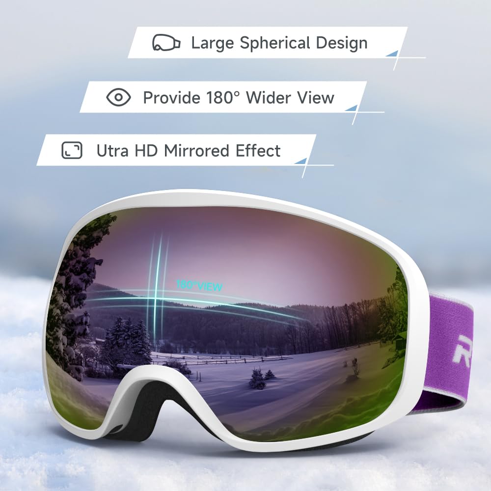 RIOROO Ski Goggles, Skiing Goggles For Snowboard Jet Snow 100% UV Protection, Anti-glare Ski Goggles Dual Lens For Women Men Youth OTG Over Helmet Compatible, Skiing Snowboarding Cycling Motorcycle - Image 3