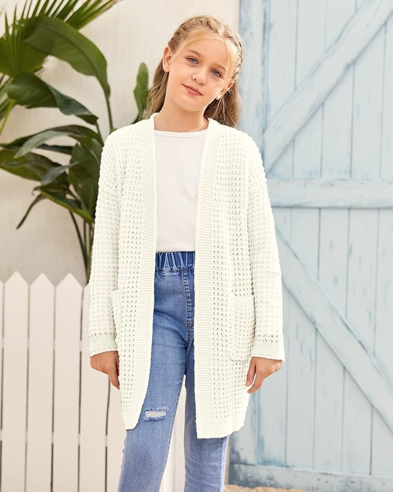 SySea Girls Batwing Long Sleeve Cardigan Open Front Chunky Knit Sweaters Coats with Pockets - Image 2