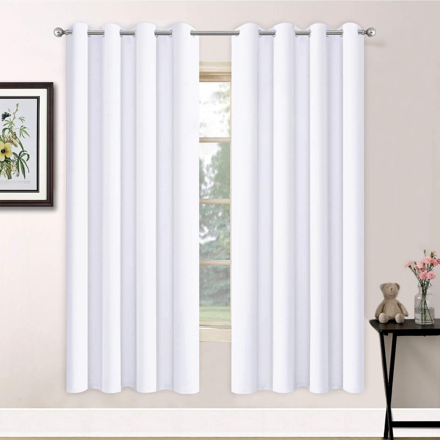 Yakamok Thermal Insulated Curtains Solid Grommet Top Window Curtains for Bedroom, 2 Tie Backs Included(52x72 Inch, Pure White, 2 Panels)