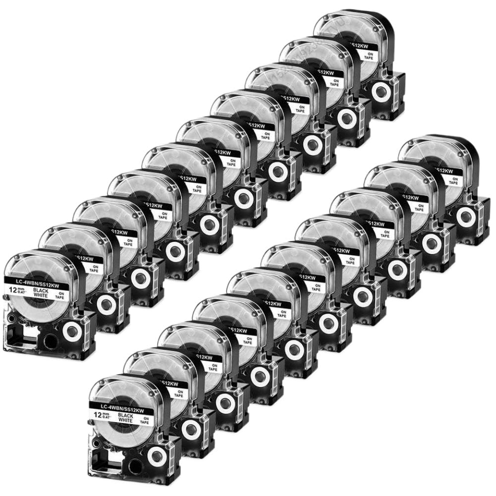 Nastro SS12KW da 10 a 20 confezioni da 12 mm per etichettatura di cartucce nero su bianco LK 4WBN compatibile con la macchina per etichette LW 300 LW 400(20PK Black on White)