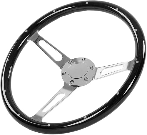Miniatura 5 de Volante retro, 14.961 in 15 pulgadas, montaje clásico de volante de nogal agarre de 3 radios remachado 6 agujeros modificación universal (negro)