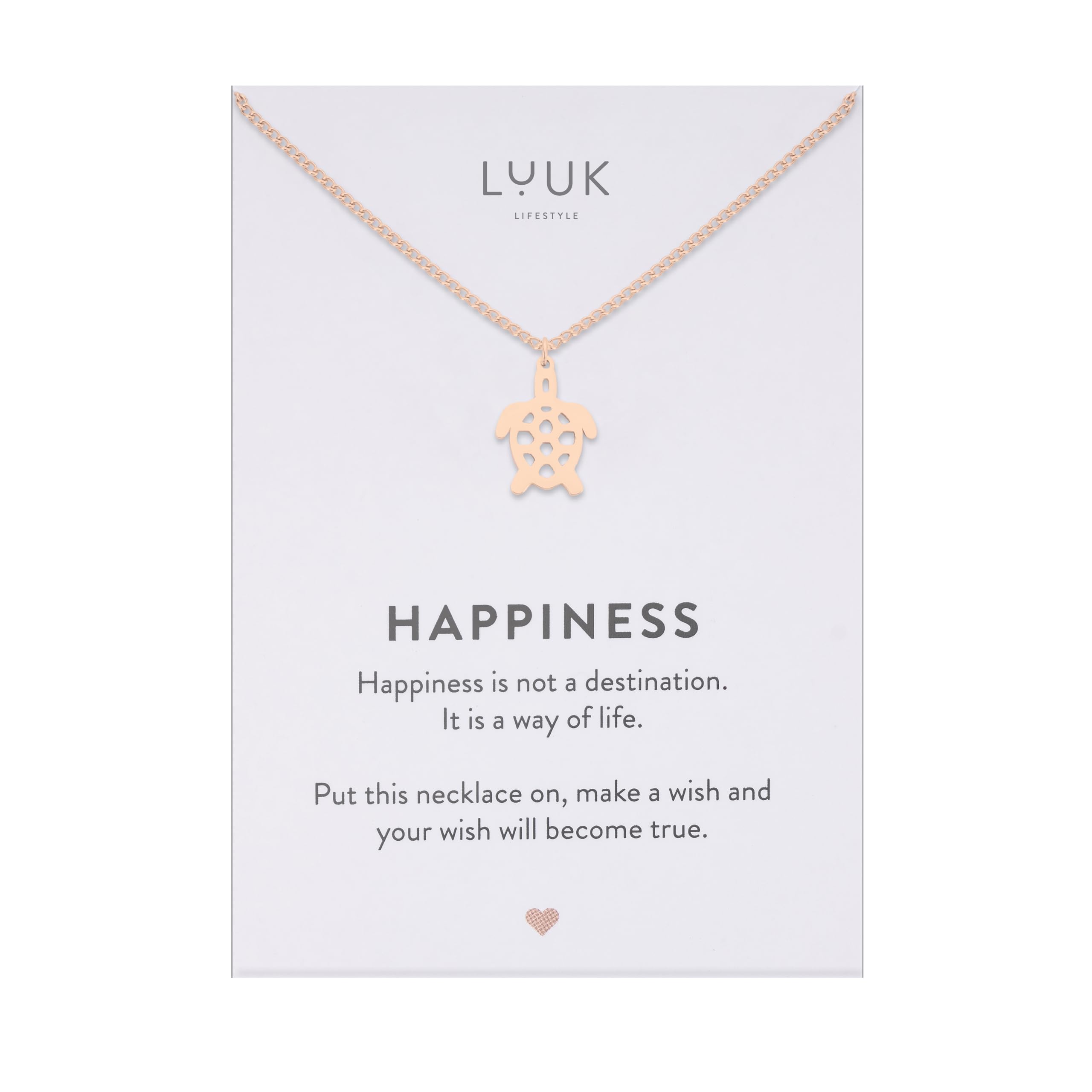 LUUK LIFESTYLE Collana con ciondolo diverso e acciaio inossidabile 50 cm, con carta HAPPINESS, idea regali donna, lei, ragazza, compleanno, portafortuna, gioielli elegante, argento, or, rosa