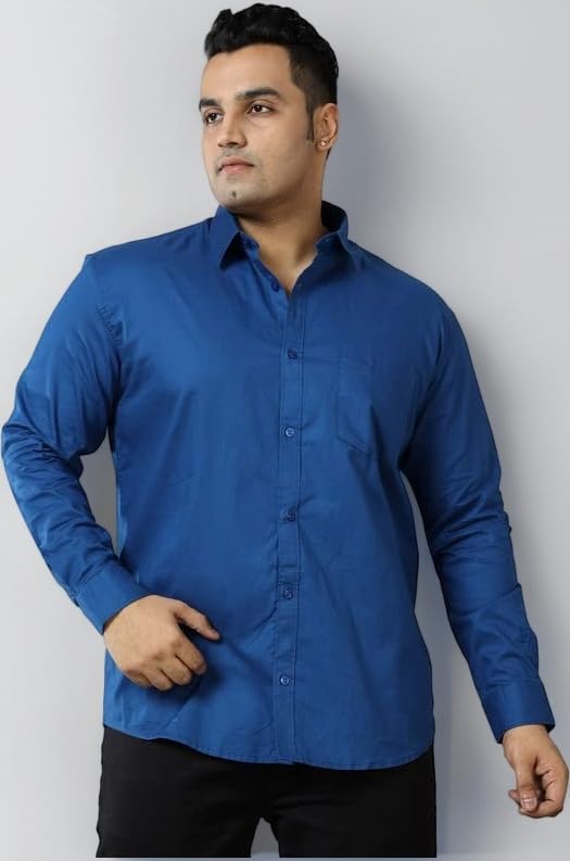 - Blue Solid Pure Cotton Shirt Men's Plus Size.