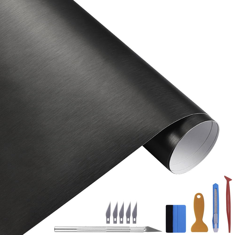 NewL 30 cm x 150 cm negro cepillado de acero inoxidable metálico película de envoltura de vinilo mate cromado cepillado para coche, hoja de pegatina para muebles de ordenador portátil de motor (negro) — view 23