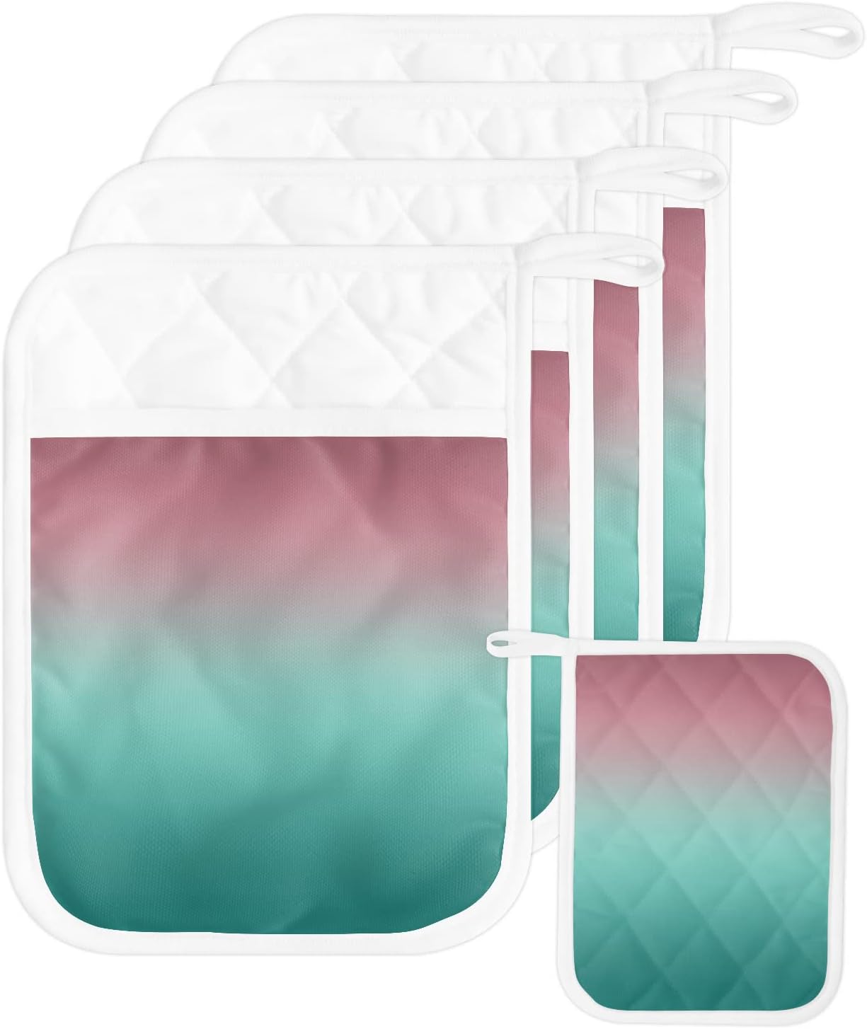 Pot Holders, Pink Green White Ombre Pot Holder, Heat-Resistant Hot Pockets, Pot Holders for Kitchen, Hot Pads for Kitchen, Kitchen Accessories 5 Pcs Potholders