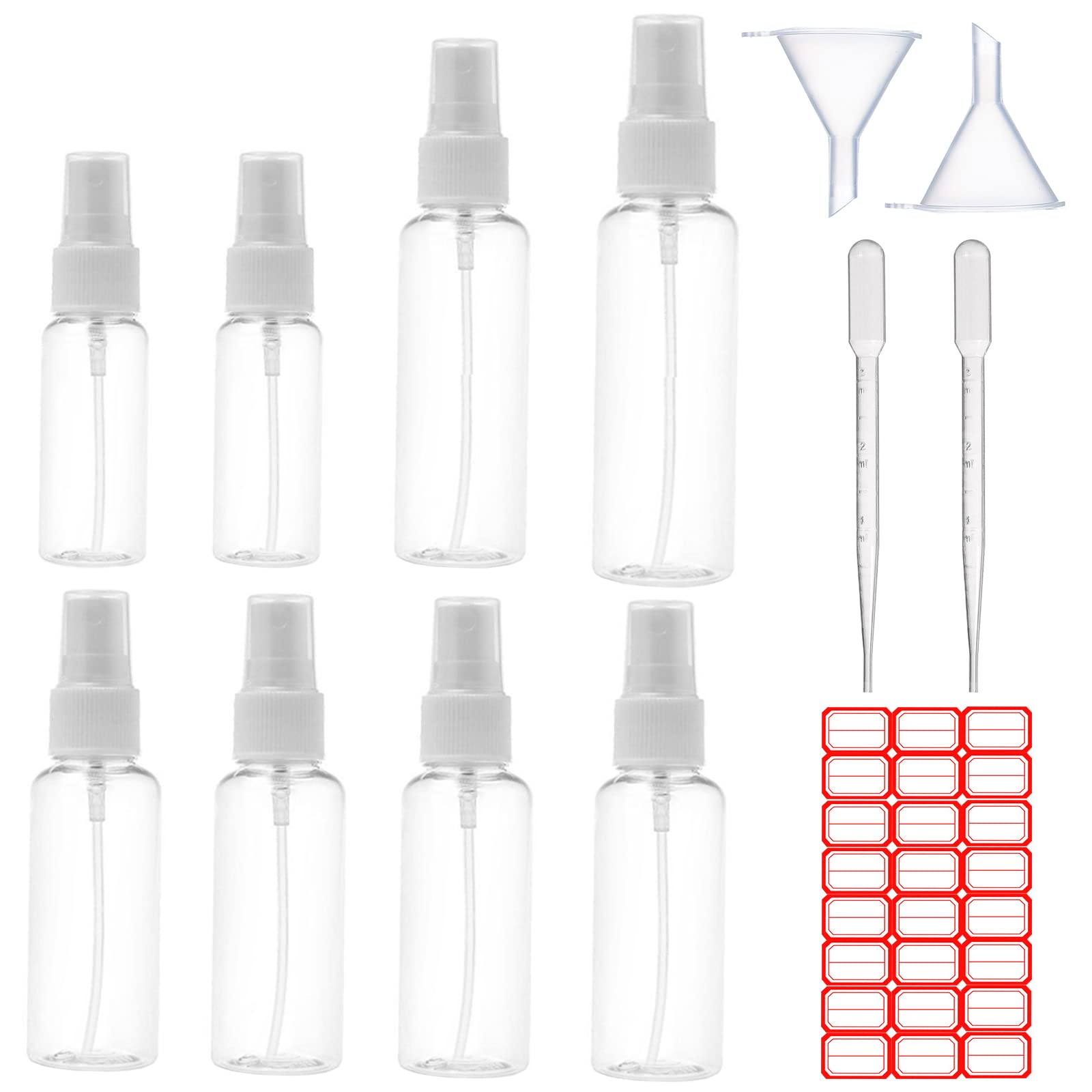 OBSCYON 8 Pieces Clear Spray Bottles Empty Fine Mist Mini Plastic Refillable Travel Spray Bottle Set for Travel, Family, Alcohol