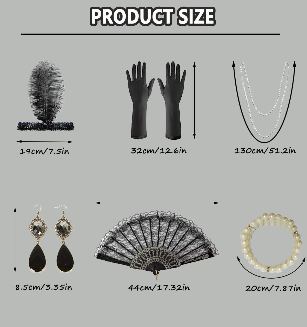 6 Pcs Girl's Fashion Flapper Dresses Costume Set Roaring 1920s Flapper Dresses Accessories Includes Feather Headband Gloves Fan and Pearl Decorations for Halloween Children Birthday Party Favor Gifts image 2 of 5 B0CFF6WCX9