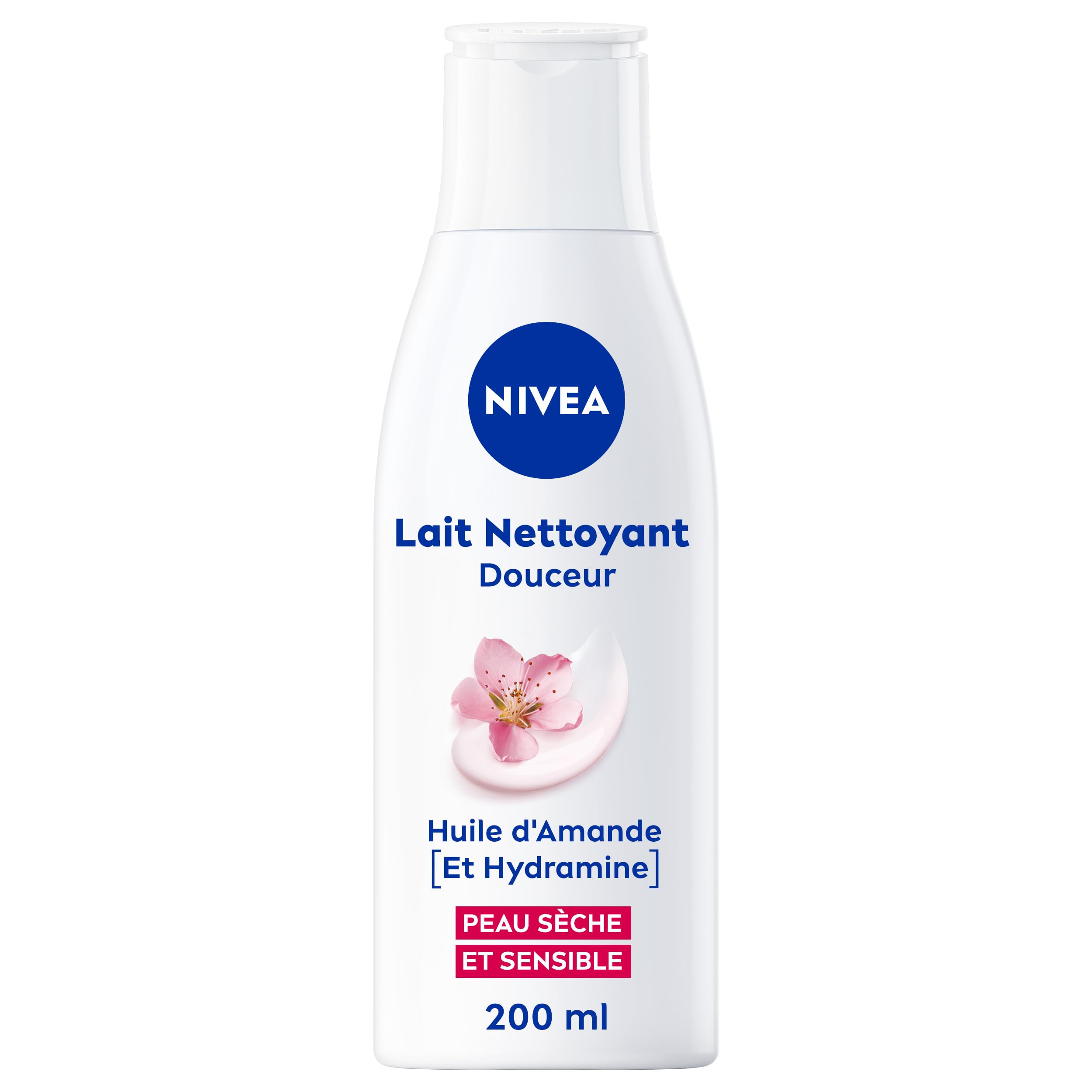 NIVEA - Lait Démaquillant Visage Douceur - Efficacité Waterproof - Démaquille, Hydrate & Apaise - Sans Assécher - Huile D'Amande Douce Et Hydramine® - Vegan - Peaux Sèches & Sensibles - 200 ml