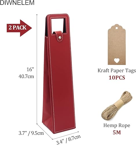 Miniatura 2 de DIWNELEM Paquete de 2 bolsas de cuero para vino, bolsas de regalo de vino de cuero, bolsa de vino, bolsa de botella de cerveza de champán, bolsas de