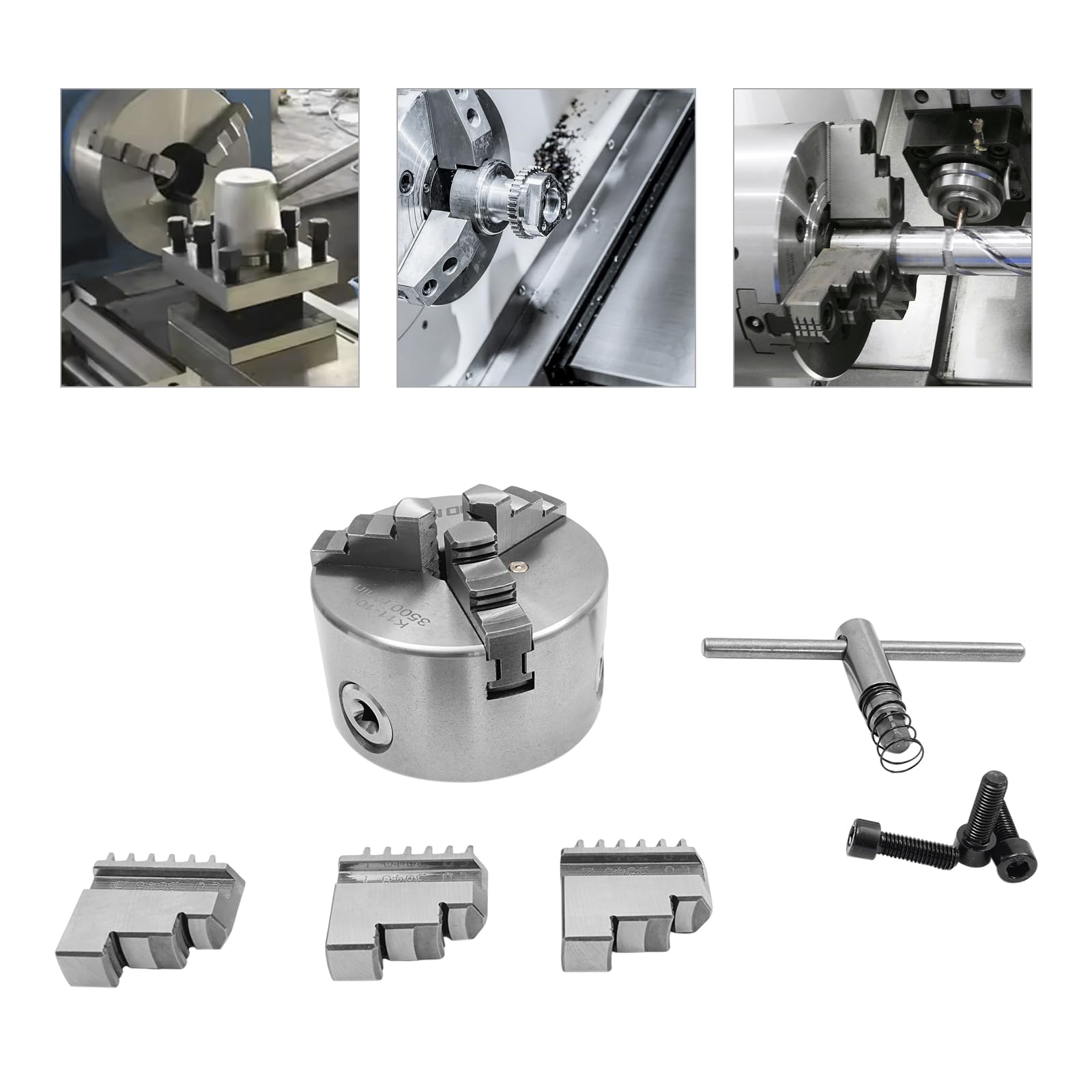 Mandrino rotante autocentrante biusgiyeny, 3 ganasce, campo di serraggio 100 mm, fodera per tornio in acciaio, compatibile con tornio, fresatrice, trapano, rettificatrice