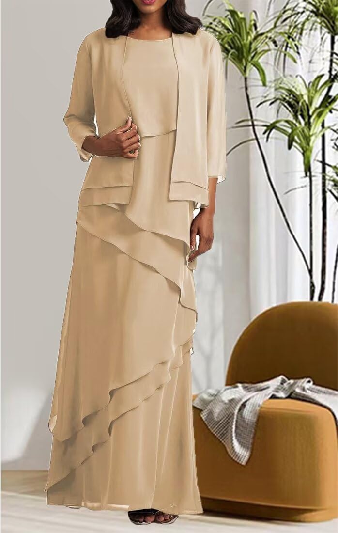 Mother of Bride Dresses with Jacket 2-Pieces Long Mother of The Groom Dress Ruffle Chiffon Formal Evening Gowns - Image 6