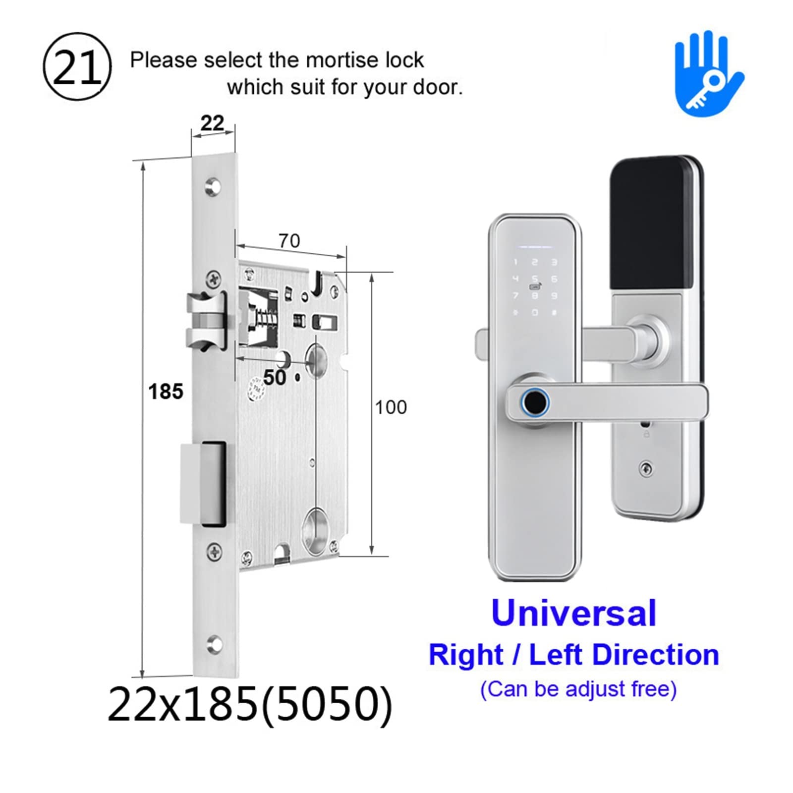 X5 Silver Smart Lock Serratura per porta con impronta digitale biometrica TT Lock App senza chiave Apri la porta da remoto Serrature per porte con impronta digitale, Serrature intelligenti a