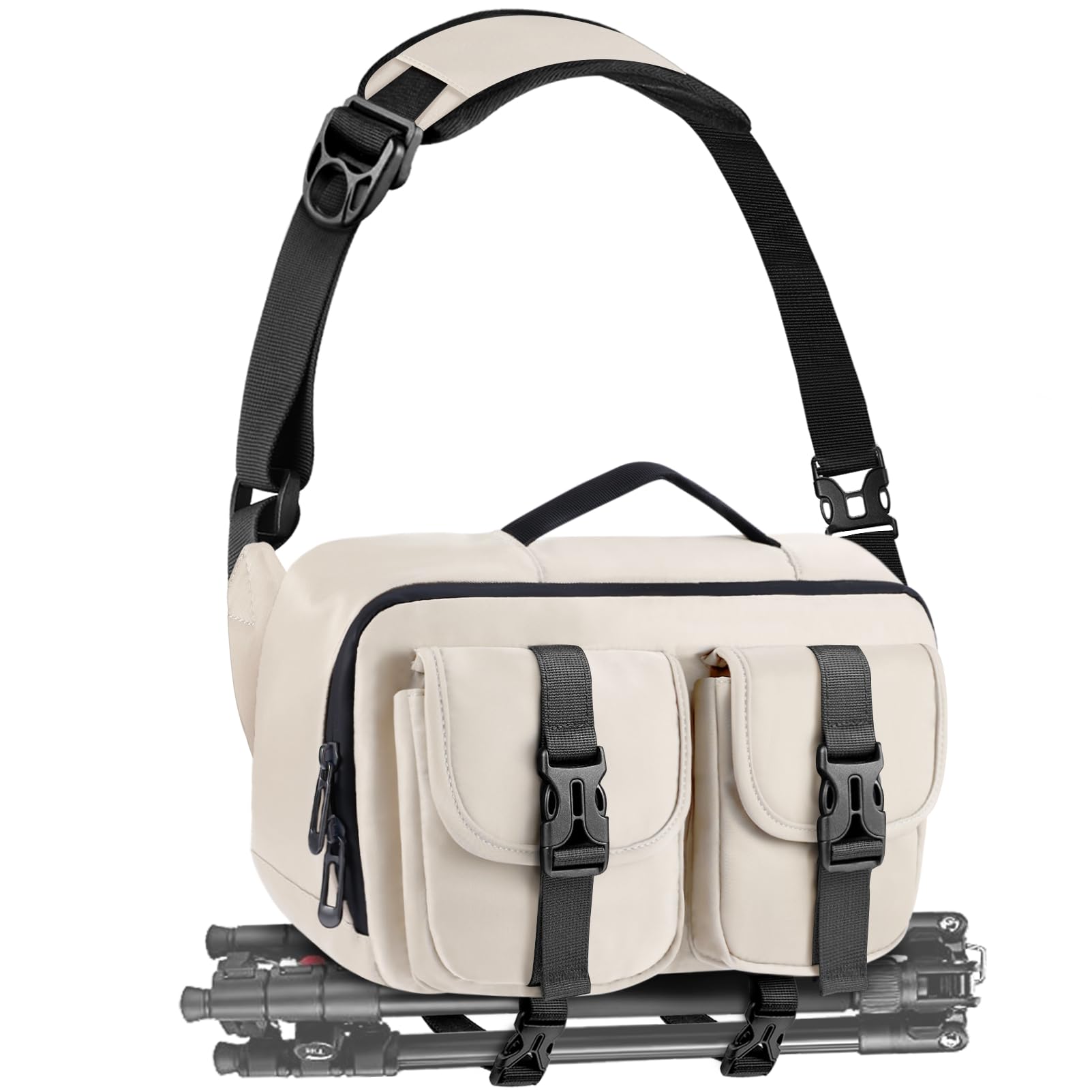 TAAOKA Camera Sling Bag,DSLR Camera Bag with Tripod Holder,Waterproof Camera Shoulder Crossbody Bag for Photographers (Beige)
