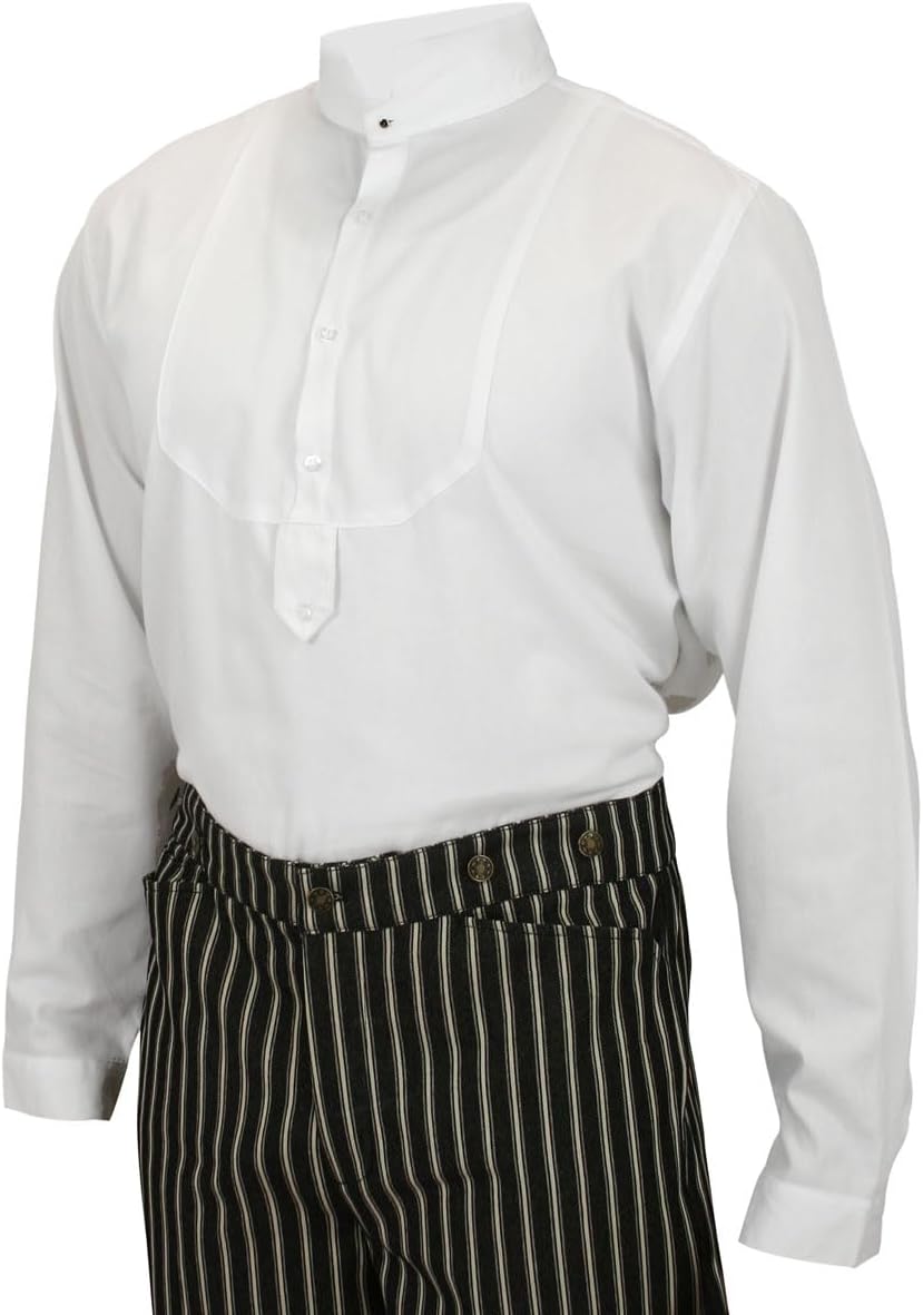 Historical Emporium Men's Stand Collar Convert. Stud/Cuff Cotton Dress Shirt, Victorian Edwardian Formal Reenactment