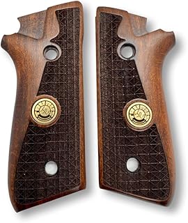 for Taurus PT59, PT92, PT99, PT100, PT101, PT917 Wooden Grips, Smooth Grips Handmade Birthday Newyear Sport for Men & Veterans (Taurus Grips - Geometric Pattern Dark Brown)