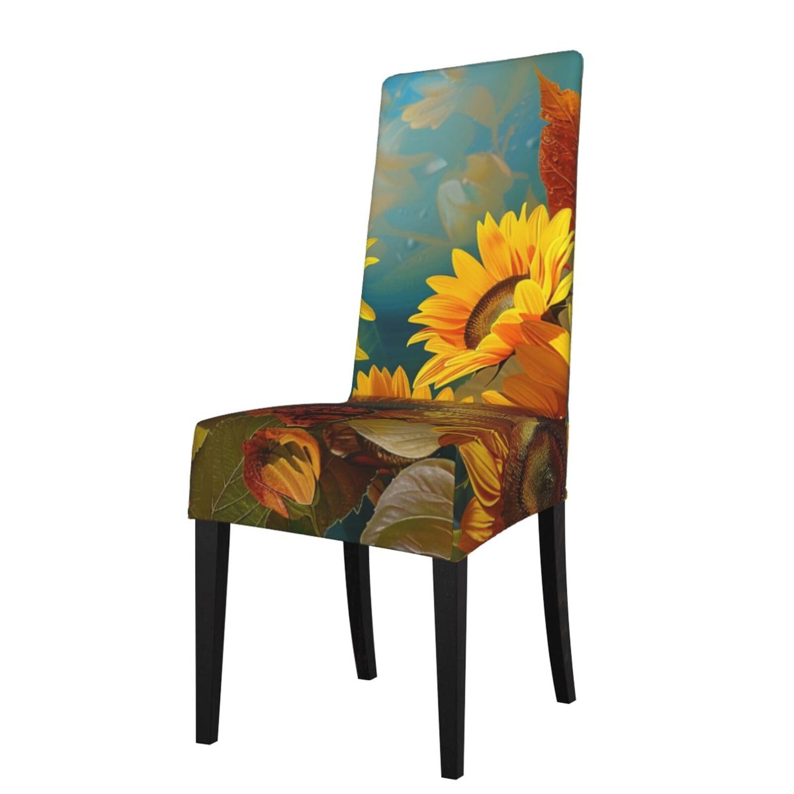 WPKJU Yellow Sunflowers Print Dining Chair Covers Removable Chair Seat Covers Decorative for Kitchen & Bar Stools