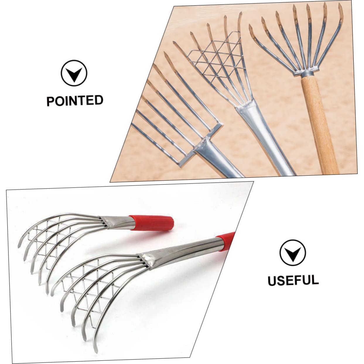 VICASKY Rastrello in Acciaio Inossidabile per Vongole con Manico, Attrezzo Affidabile per Scavare Spiaggia, Utensile Ergonomico per Molluschi e Conchiglie