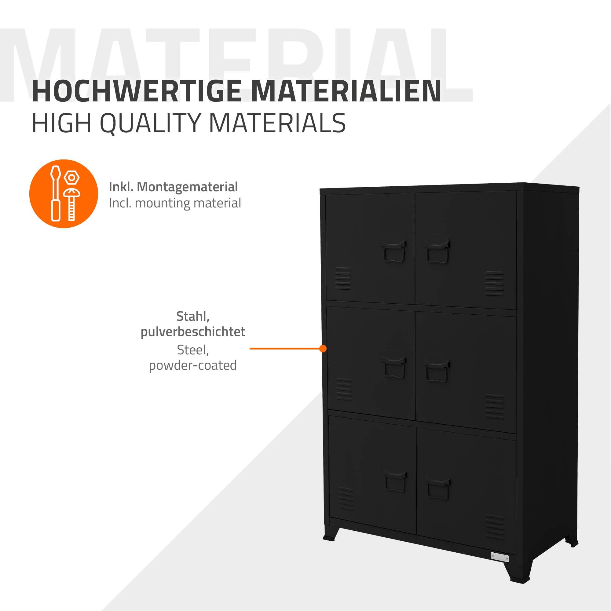 ML-Design Schedario da Ufficio 75x40x120,5 cm Nero Acciaio Mobile a 4 Gambe Armadietto in Metallo 6 Ante 3 Scomparti Interni Armadio Industriale Portadocumenti in Acciaio di Stoccaggio