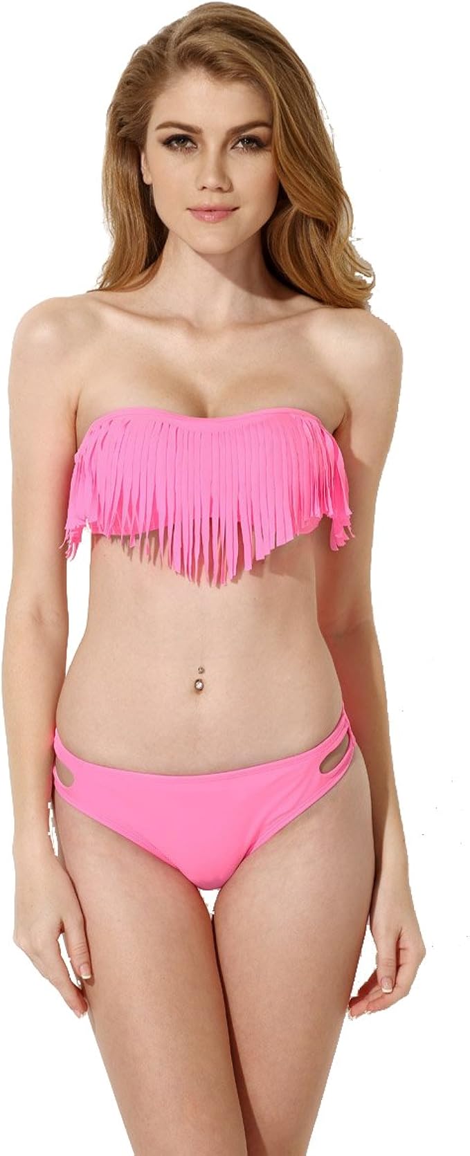 Amazon Hijonesレディースヒップスターリムーバブルパッド入りバンドゥフリンジビキニ水着 Us サイズ S カラー ピンク ビキニ セパレーツ 通販