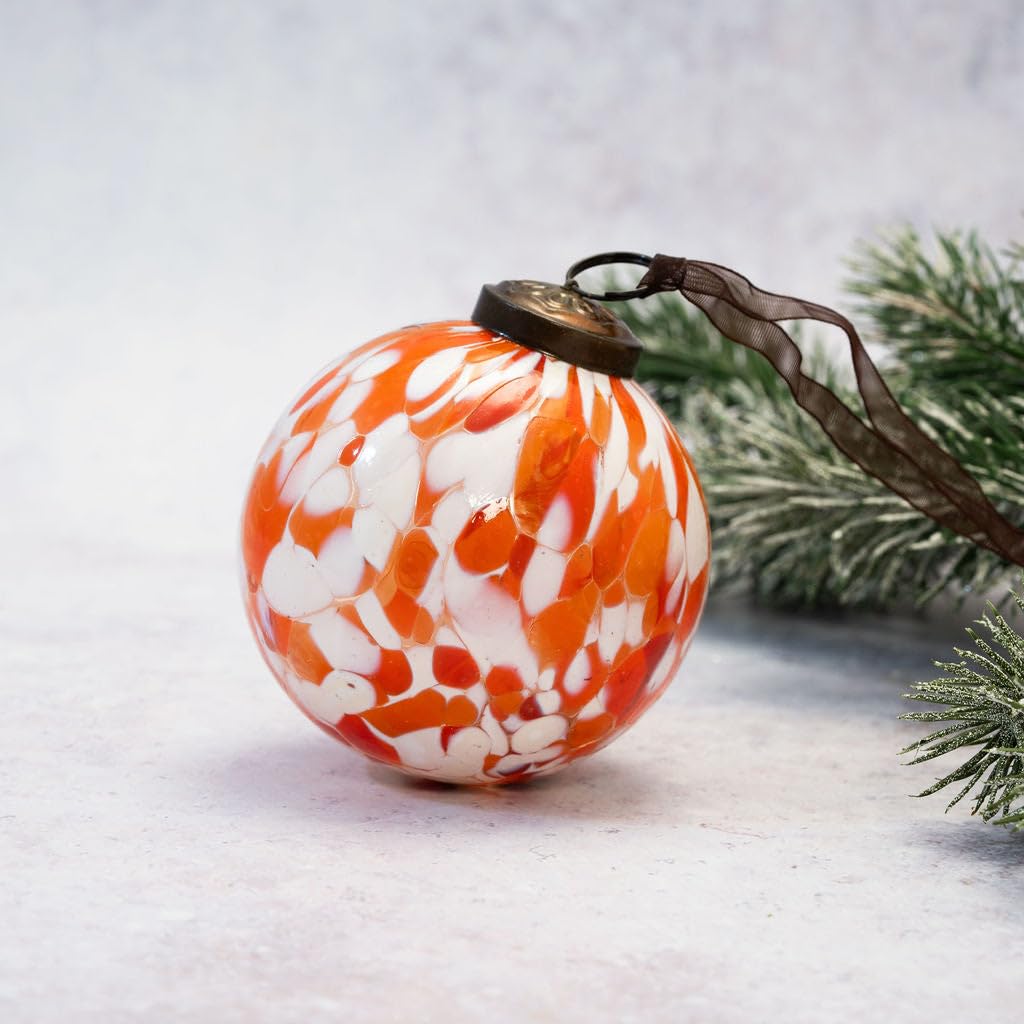 Arthur Cameron Tangerine - Large Christmas Baubles – Handcrafted Cheena Glass Baubles & Elegant Xmas Decorations For The Festive Season (Tangerine)