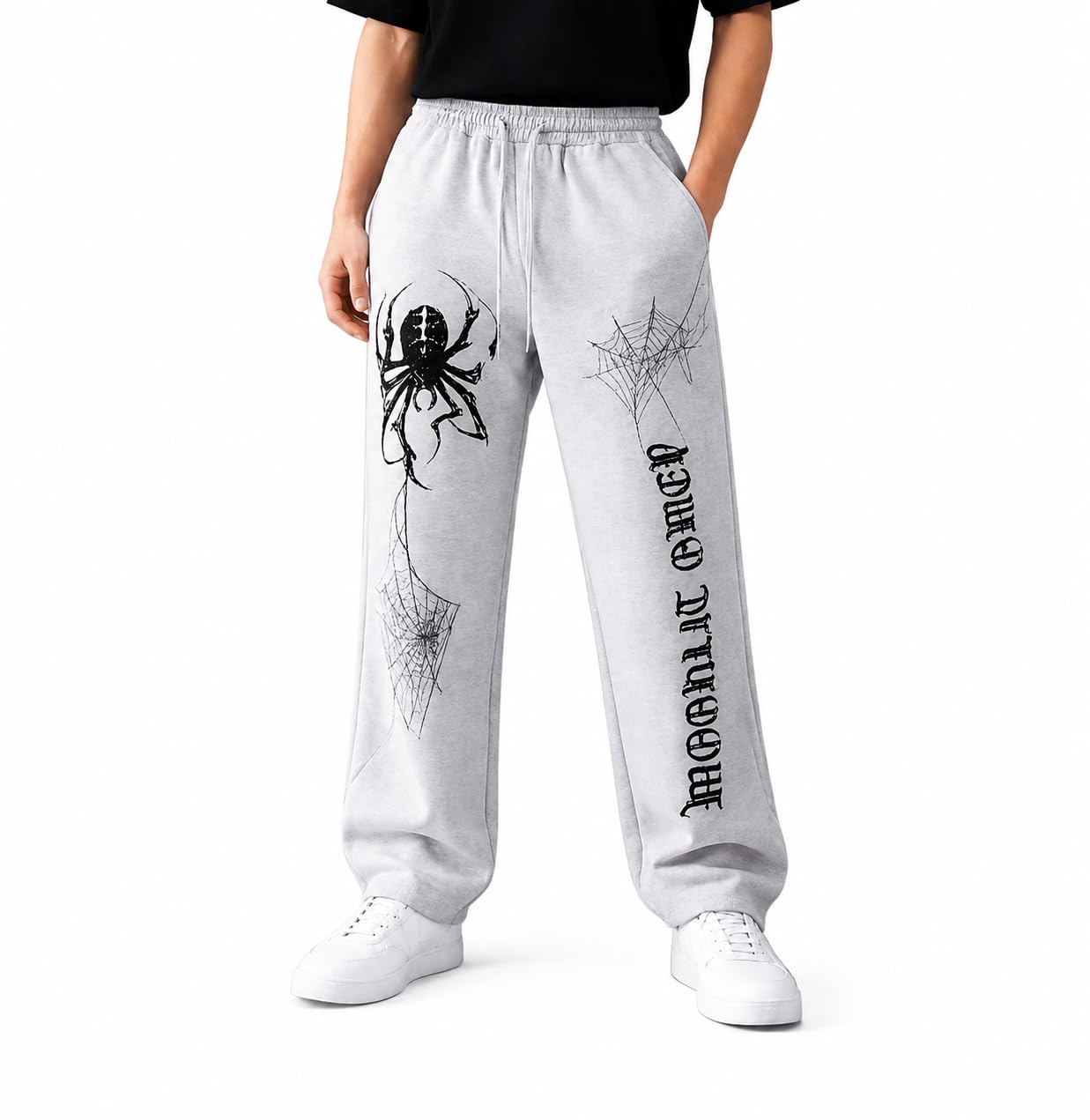 B2B HUB Gothic Spider Web Print Joggers for Men & Boys | Cotton Blend Casual Track Pants | Halloween Theme Spider Graphic Pajama-image-17
