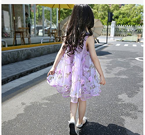 FTSUCQ Girls Sleeveless Floral Printed Princess Sundress Dress4