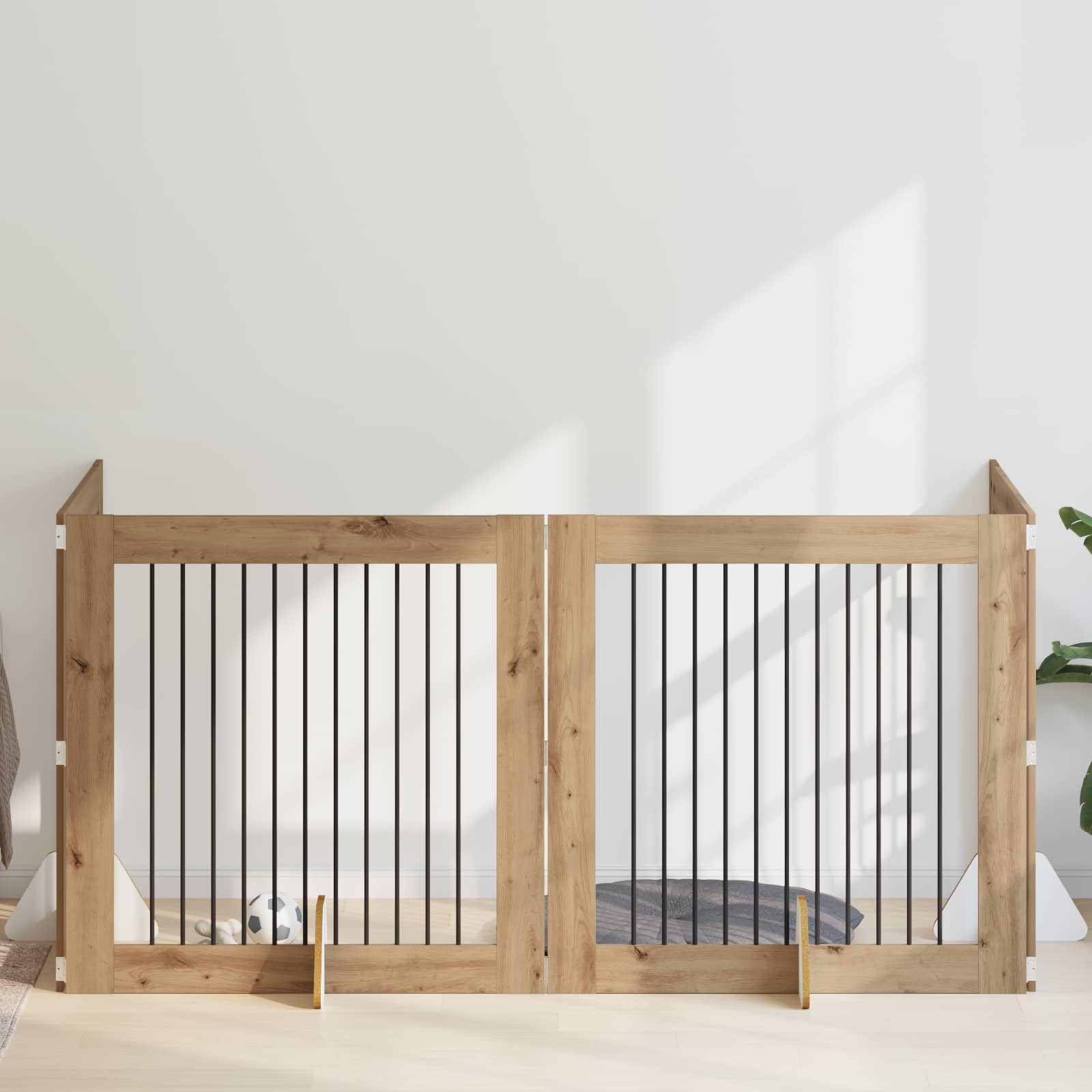 Barrera plegable para perros, 401 cm, barrera para mascotas con soporte, separador de espacio para cachorros, aspecto de roble Artisan, rejilla protectora para perros