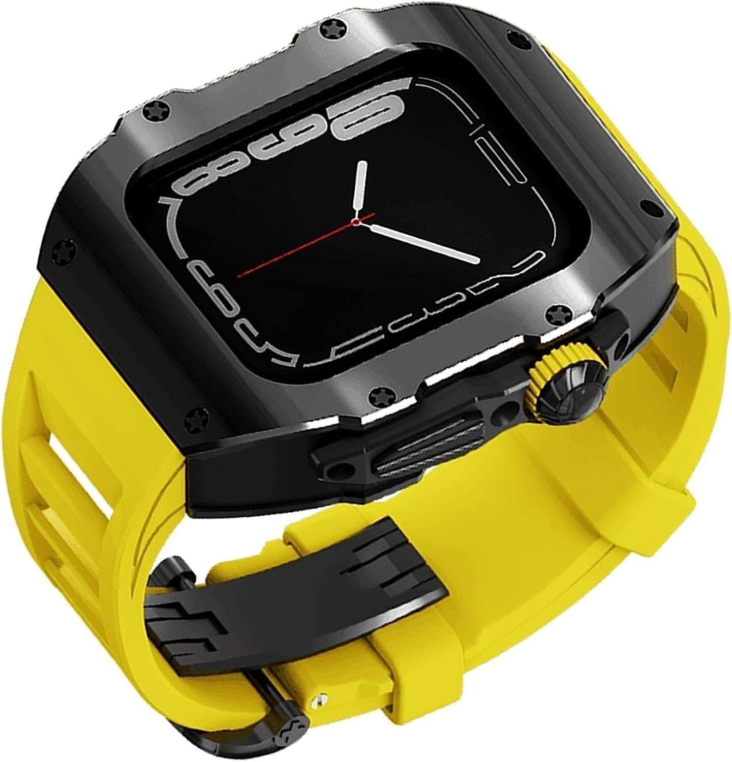 SCHIK Etui do zegarka ze stali nierdzewnej, gumowa opaska, zestaw modów, do Apple Watch Series 9 8 7 6 5 4 SE zamiennik, męskie etui do zegarków zapięcie, do serii iWatch 45 mm 44 mm akcesoria