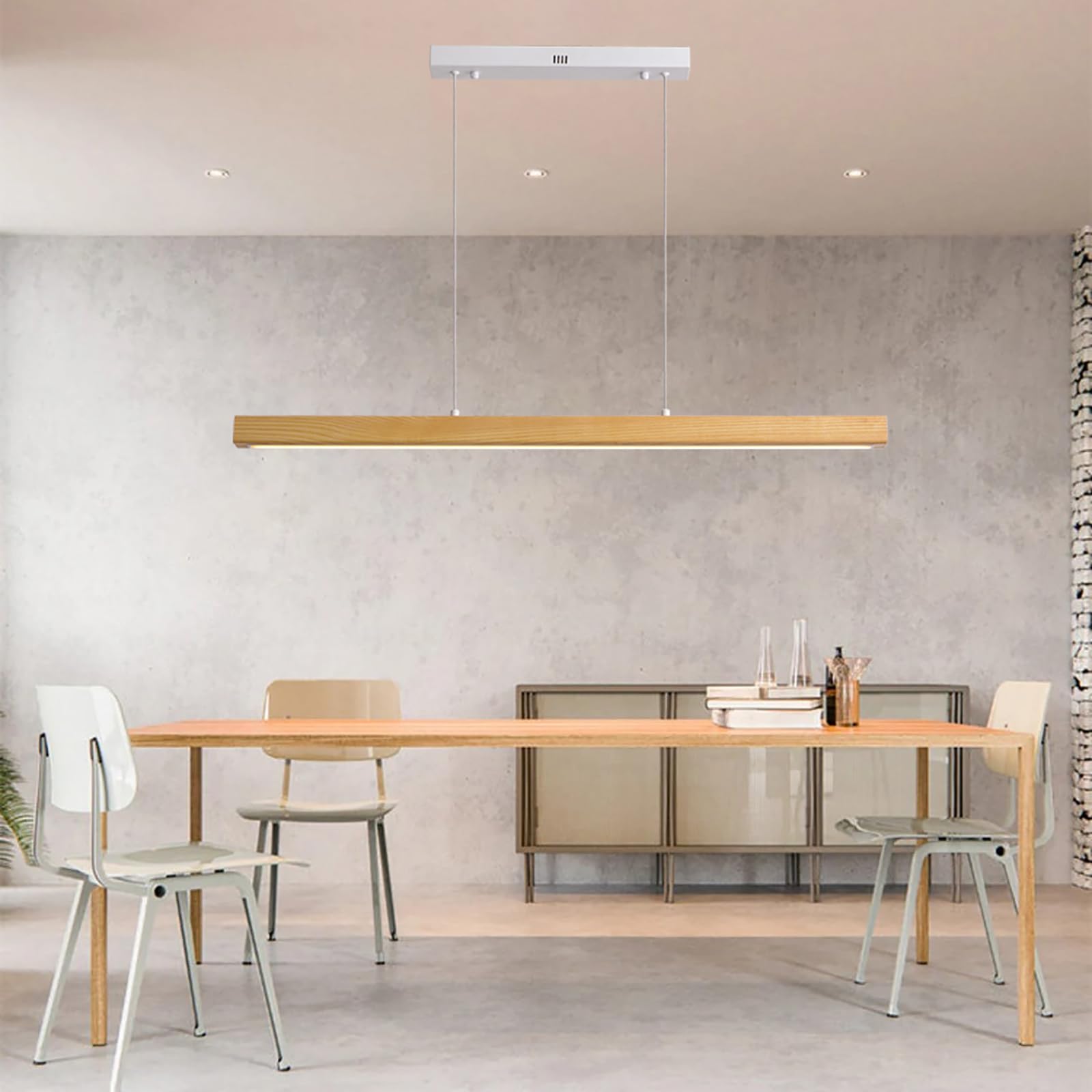 LED Madera Lámpara Colgante Mesa de Comedor, Cocina, Luz Colgante Regulable Interiore Control Remoto y App Diseño Moderno, Ajustable Temperatura de Color, Brillo, Altura,L100CM/36W