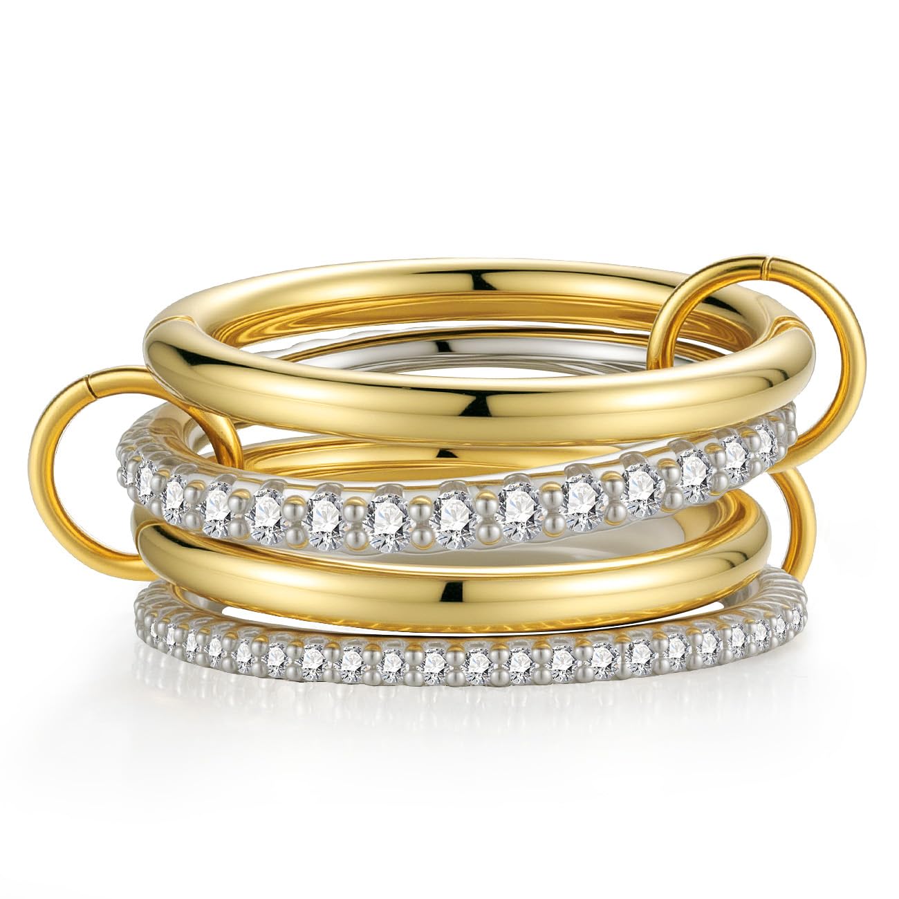 Emibele Stapelbare Ringe für Frauen, Multi-Link Verbunden Gold Silber Ringe für Frauen Nicht Anlaufen, Interlocking Metall Stapelbar Bands, Schmuck Geschenk für Geliebte Menschen, Größe 6-10